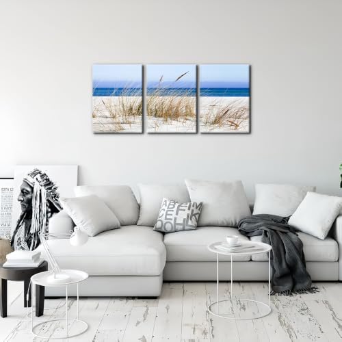 Pacimo Framed Canvas Wall Art 3 Pieces Beach Wild Grass Modern Home Decor - Image 3