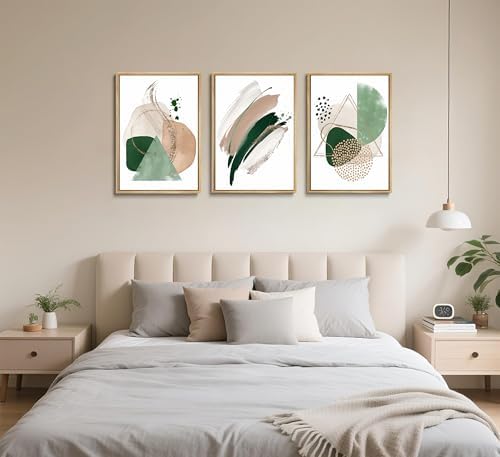 Uofnvrji 3Pcs Sage Green Minimalist Geometric Abstract Posters Wall Art - Image 3
