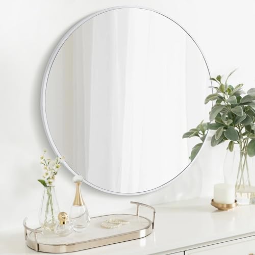 Round White Bathroom 30 Inch Mirror, Circle Wall Modern Mirror by Culer