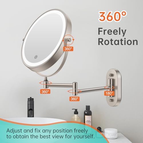 5000mAh Rechargeable Wall Mounted Lighted Makeup Vanity Mirror1X/30X Nickel - Image 6