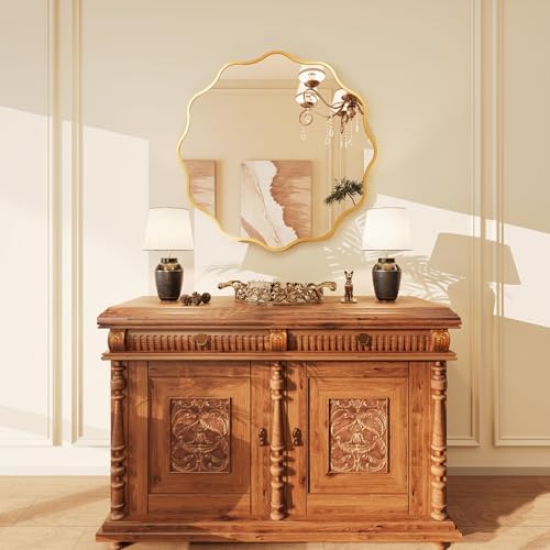 Kelly Miller 28" Gold Round Scalloped Mirror, Wavy Edge Decorative Mirror - Image 4