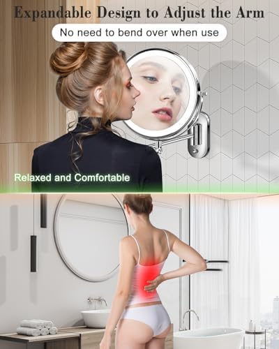 9'' 30X/1X Wall Mounted Height Adjustable Lighted Magnifying Makeup Mirror - Image 6