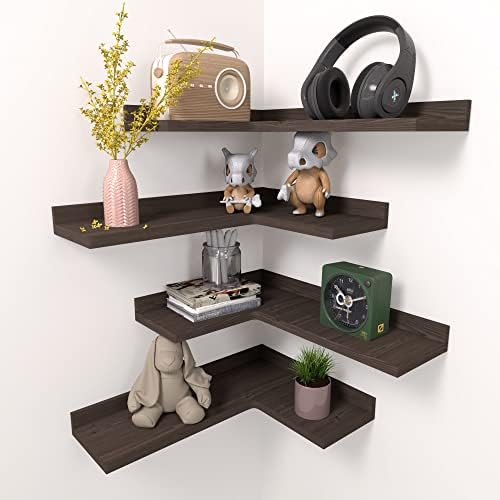 4 Tier Corner Floating Shelves Set of 4, Rustic Pine Corner Shelves by Ecowillon