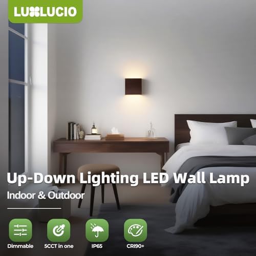 Indoor Outdoor Brown Up and Down Wall Sconce, 5%-100% Dimmable 18W, 5 Color - Image 2