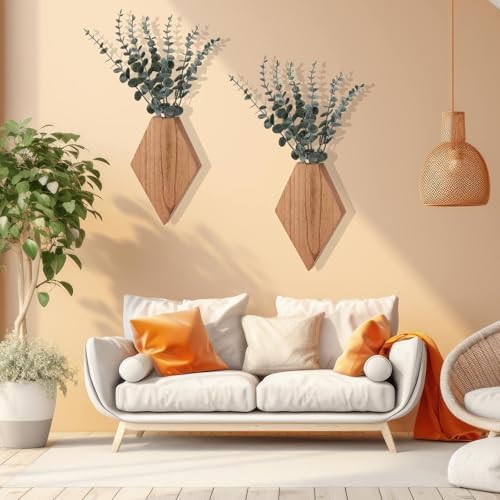 Chunful 2 Pcs Wooden Wall Planter Decor, Wooden Color, 9.8 x 6.6 x 1.2 Inches - Image 4