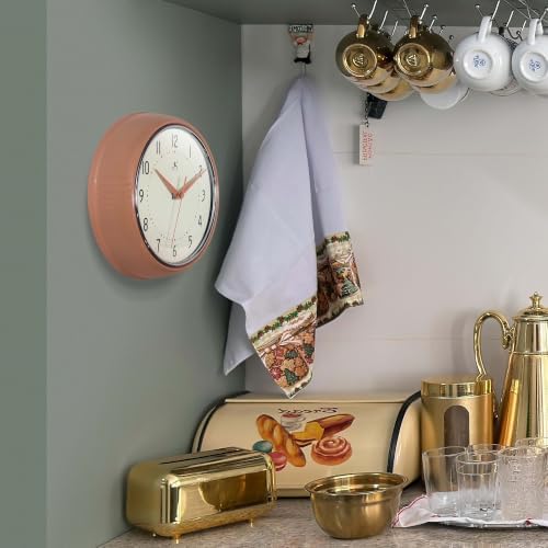 Infinity Instruments Retro Round Metal Wall Clock, Terracotta - Image 2