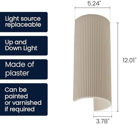 12" Modern Ribbed Plaster Wall Sconce, Indoor Wall Lamp - Image 4