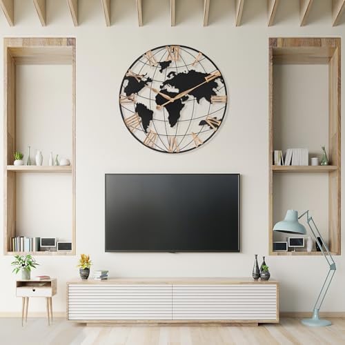 Pytha Sight 30 Inch Large Extra Giant Oversized Metal World Map Wall Clock - Image 5