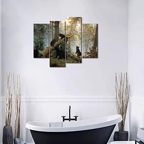Black Bear Wall Art Bears Play in Forest Broken Tree Canvas Painting The - Image 4