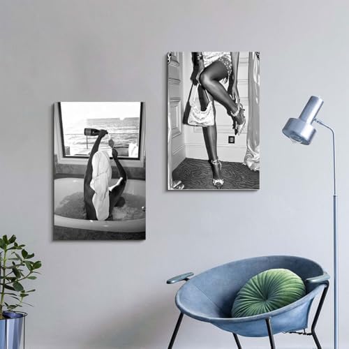 2pcs Fashion Women Canvas Wall Art Black and White Wall Art Aesthetic Posters - Image 4
