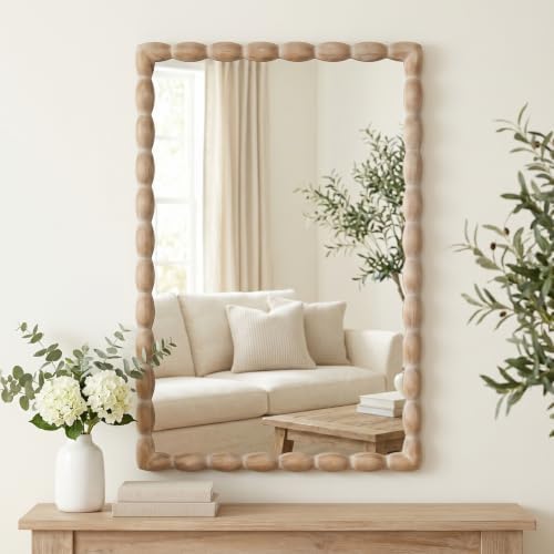 36"x24" Rectangular Solid Wood Farmhouse Decorative Wall Mirror by Unknown