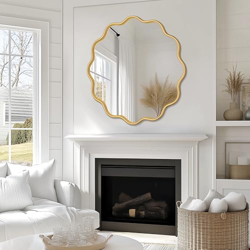 PROHOMEWARE Gold Round Mirror 36 Inch Wavy Bathroom Vanity Mirror Gold Frame - Image 5