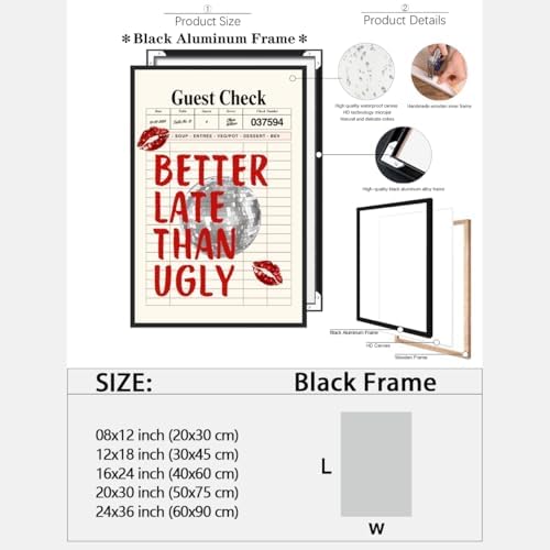 Funky Red Girly Wall Art Better Late Than Ugly Posters Retro Guest Check Art - Image 2