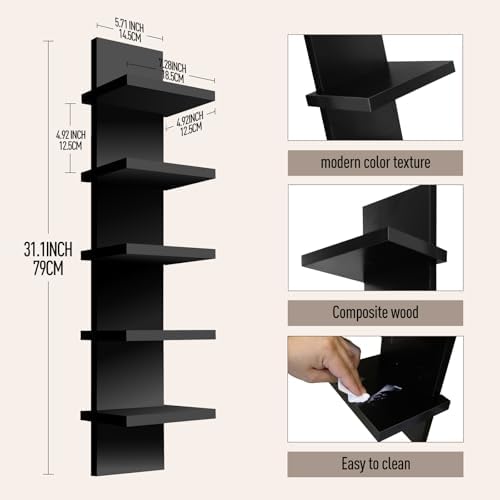 5 Tier Wall Shelf Unit, Decorative Wall Mount Vertical Shelving, Smooth - Image 3