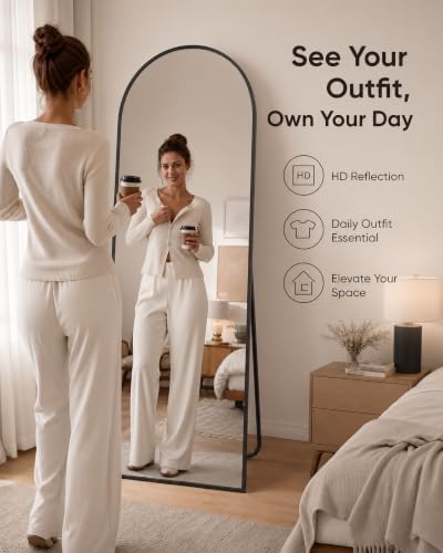 Simple Deluxe 59"x16" Arched Full Length Mirror–Black Aluminum Alloy Floor - Image 2