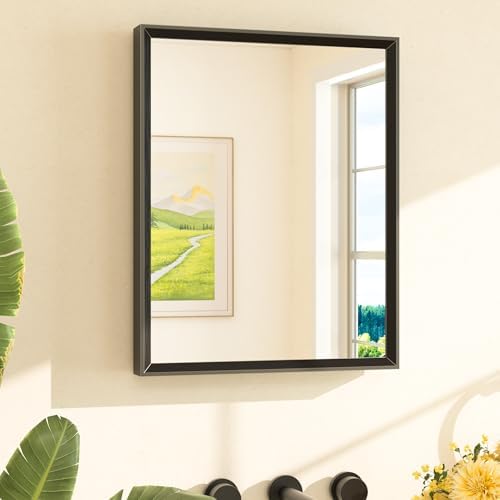 TETOTE Black Bathroom Mirror 16" x 20" Matte Black Rectangle Beveled Framed by TETOTE