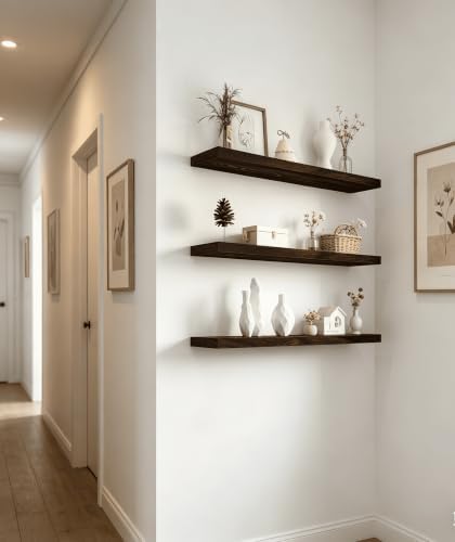Brown Wood Floating Shelves for Wall Shelf 24 Inch Set of 4 - Image 5