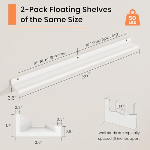 RICHFOCUS Picture Ledge Shelf, 36 inch Floating Shelves Set of 2, Wood Wall - Image 3