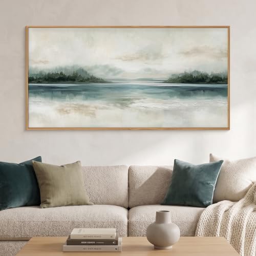 HOURIA Abstract Sage Green Beige Landscape Framed Canvas Wall Art Set, - Image 2
