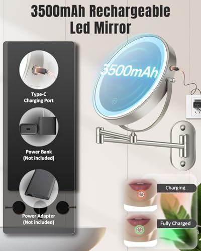 VFD 8'' 30X/1X Wall Mounted Lighted Magnifying Makeup Mirror - Image 5