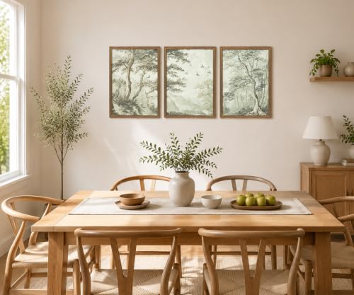 Botanical Forest Wall Art Set of 3 Framed, Vintage Neutral Canvas Prints - Image 5