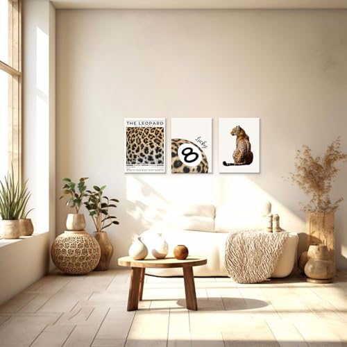 Trendy Leopard Wall Art Set of 3 Preppy Cheetah Wall Art, Funky Lucky 8 Ball - Image 4