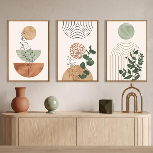 Boho Abstract Terracotta Green Framed Canvas Wall Art Set -24"x36"x3 - Image 3