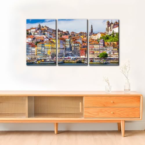 Pacimo 3 Piece Wall Art Portugal Cityscape Framed Wall Decor Old Town Skyline - Image 2