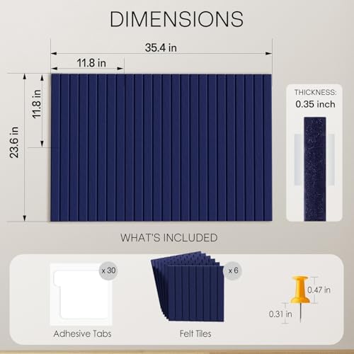 MaxGear Bulletin Board 36" x 24", Dark Blue Felt Wall Tiles Room Decor - Image 2