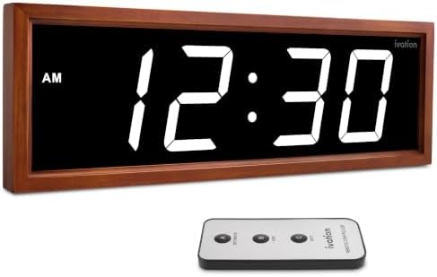 Ivation Large Digital Wall Clock, Big LED Display & Stylish Wood Frame by Ivation