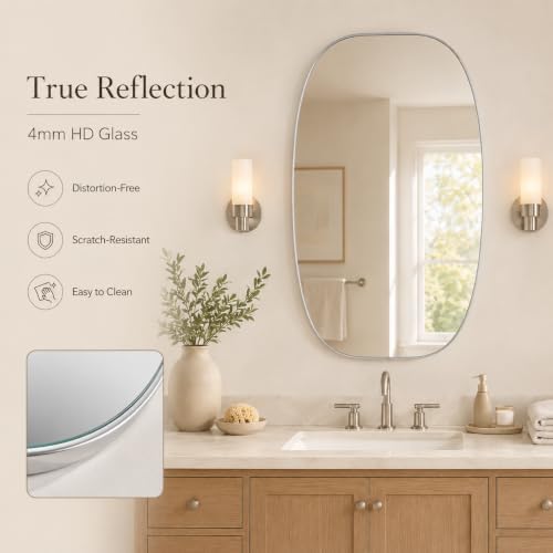USHOWER Silver Oval Bathroom Mirror 30x48 Inch - Image 3