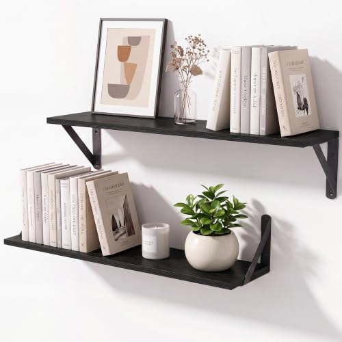 Black Wall Shelves 6" Deep, 24x6 Set of 2 by Unknown