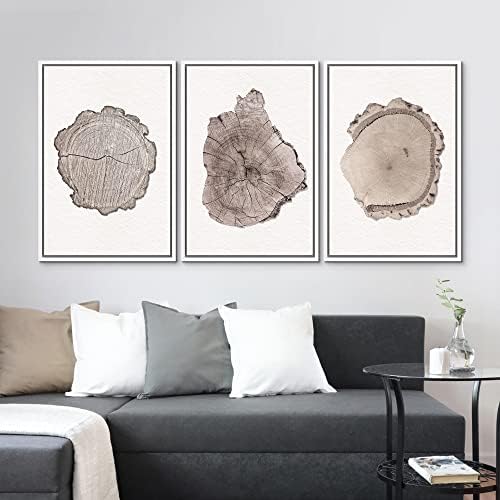 MUDECOR Framed Wall Art Print Set Brown Minimal Wood Ring Tree Closeup Nature - Image 3