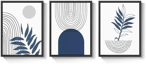 Framed Blue Mid Century Boho Botanical Canvas Wall Art Bedroom, 12x16 Inch - Image 3
