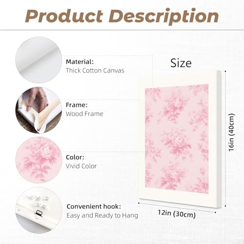 Pink Floral Wall Art Chinoiserie Flower Wall Decor Pictures Aesthetic Canvas - Image 2