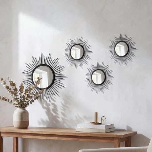 4 Pieces Gold Sunburst Wall Mirror Set Modern Metal Circles - Image 5