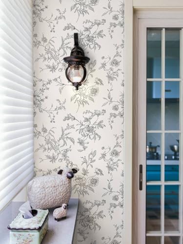 Ismoon Peel and Stick Wallpaper Floral Vintage Stick on Wall Paper Black and - Image 2