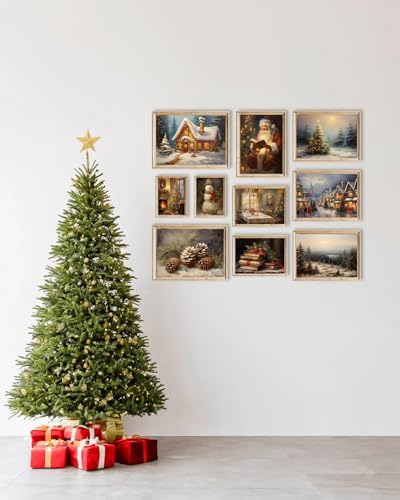 KBKBART Christmas Wall Art Prints Set of 10 Rustic Xmas Wall Decor Unframed - Image 4