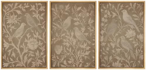 MUDECOR Framed Canvas Print Wall Art Set Taupe Bird Toile by MUDECOR