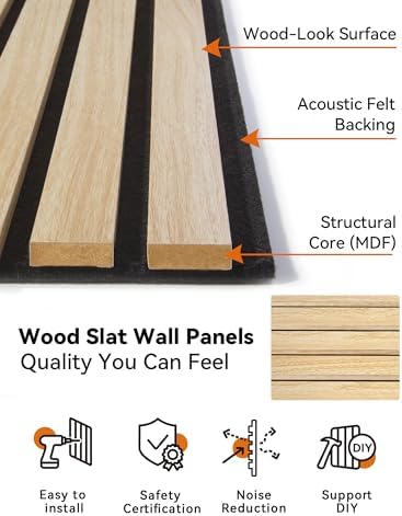 UPICK Wood Slat Acoustic Wall Panels 24"x12", 6 Pack, 11.63 sq ft - Image 4