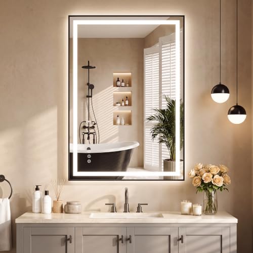 36''x24'' Backlit Mirror + Front Lit Bathroom Wall Rectangular by mirror