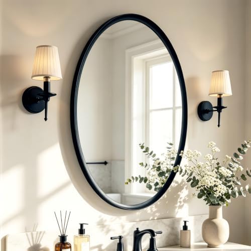 USHOWER Black Oval Bathroom Mirror, 20x28 Inch Oval Mirror by USHOWER
