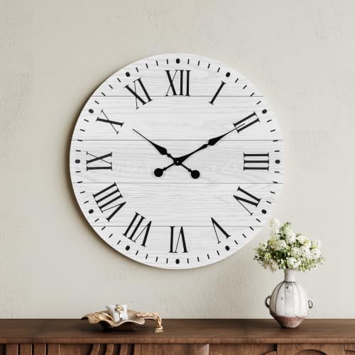 Large Wall Clock with Roman Numeral, 24” Shiplap Farmhouse Clock by Decoccino