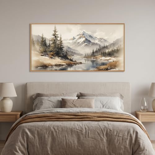 Boho Misty Mountain Watercolor Framed Canvas Wall Art Set -20"x40" - Image 4