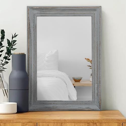 Rectangle Wooden Mirror with Framed Retro Hanging Mirrors Large 26"x18" by Unknown