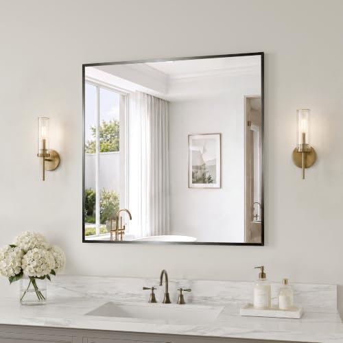 30"x30" Black Bathroom Mirror Wall Mounted by MYSUNORIA