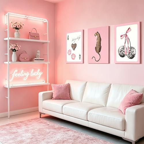 FTHMTN 3pcs Pink Cheetah Wall Art, Y2K Leopard Wrapped Canvas 16x24 inch - Image 4