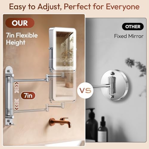 7“ Height Adjustable Wall Mounted Lighted Makeup Mirror - Image 3