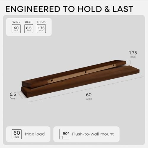 Homeforia 60 Inch Floating Shelves, High-End Solid Pine Wood - Image 2