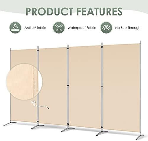 RANTILA 4 Panel Room Divider, 6 Ft Tall Folding Privacy Screen Room Dividers - Image 3